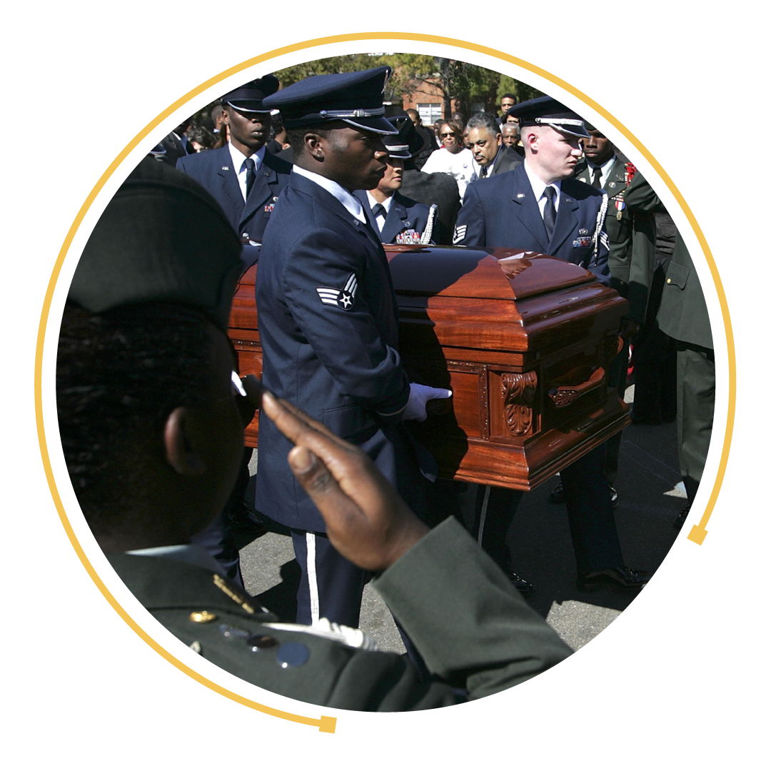 Rosa Parks' funeral proceedings including her coffin being carried