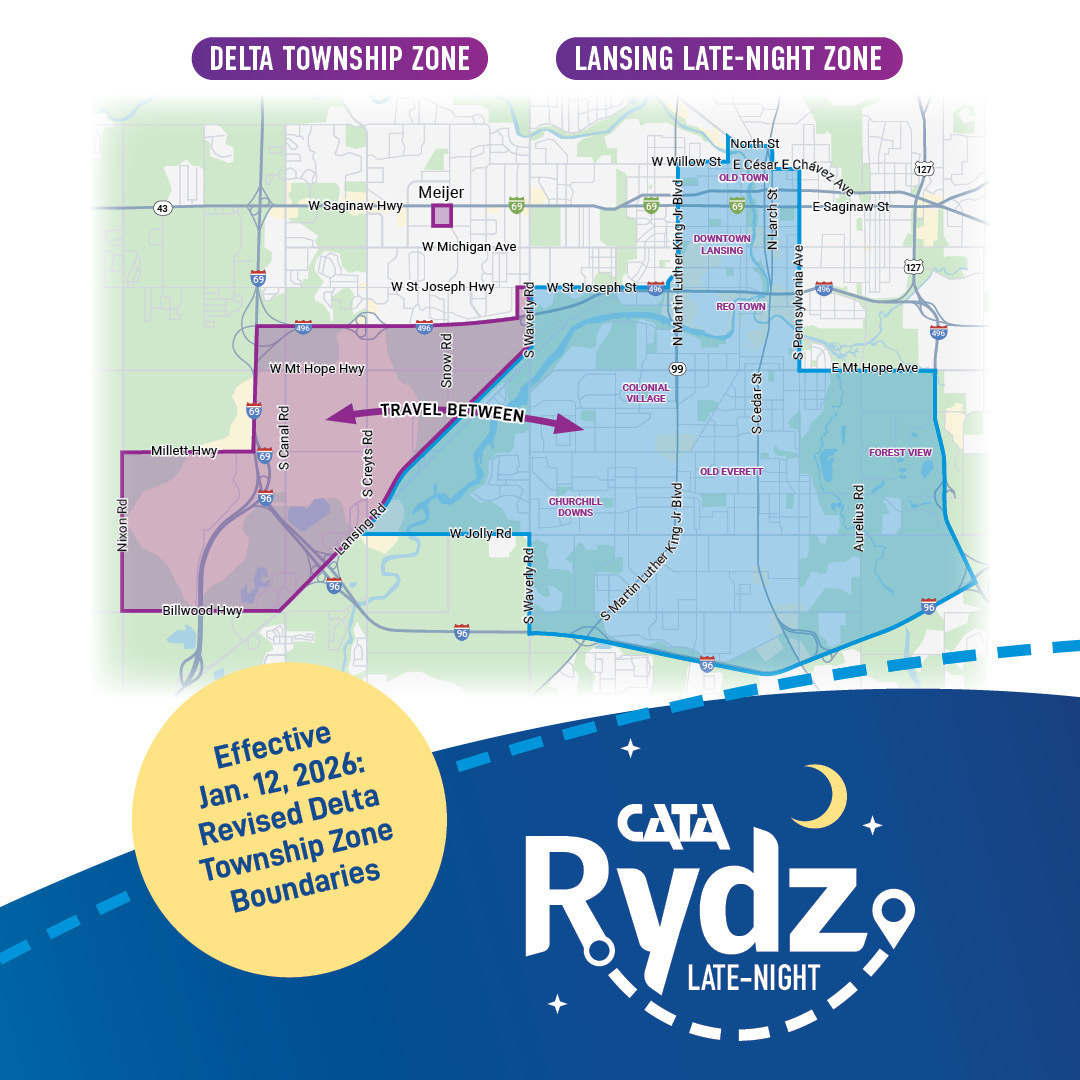 CATA Rydz Late-Night between Delta Township Zone and the Lansing Late Night Zone